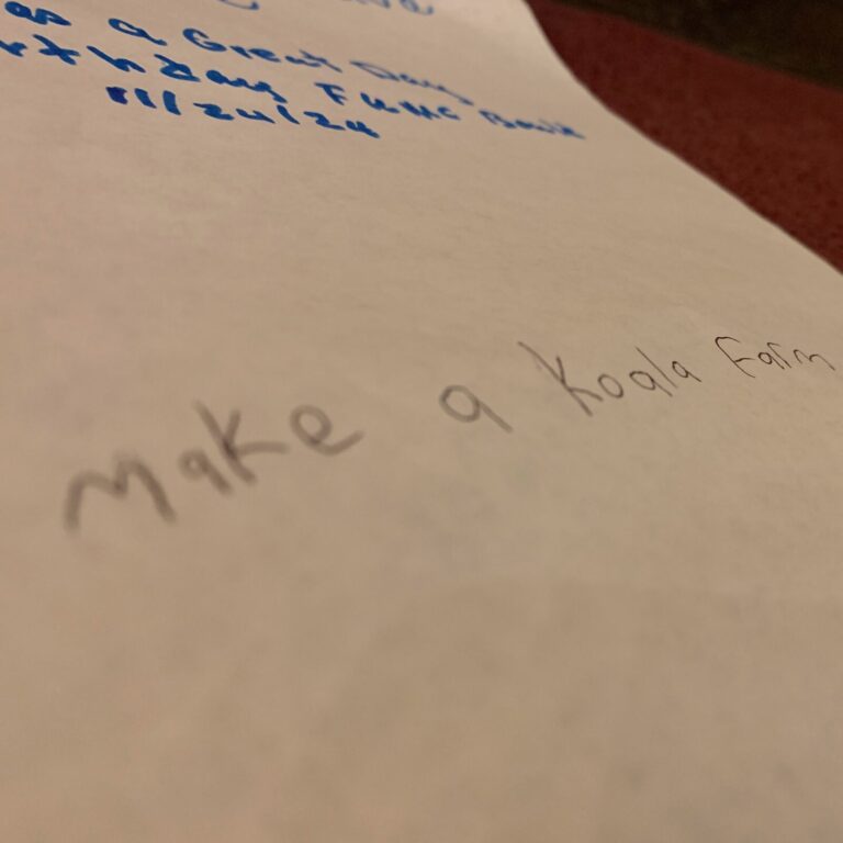 Handwritten by a kid "Make a koala farm"