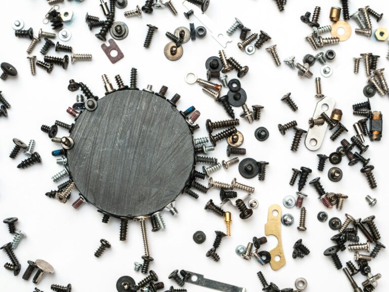 Flat lay of nuts, bolts, screws, etc.