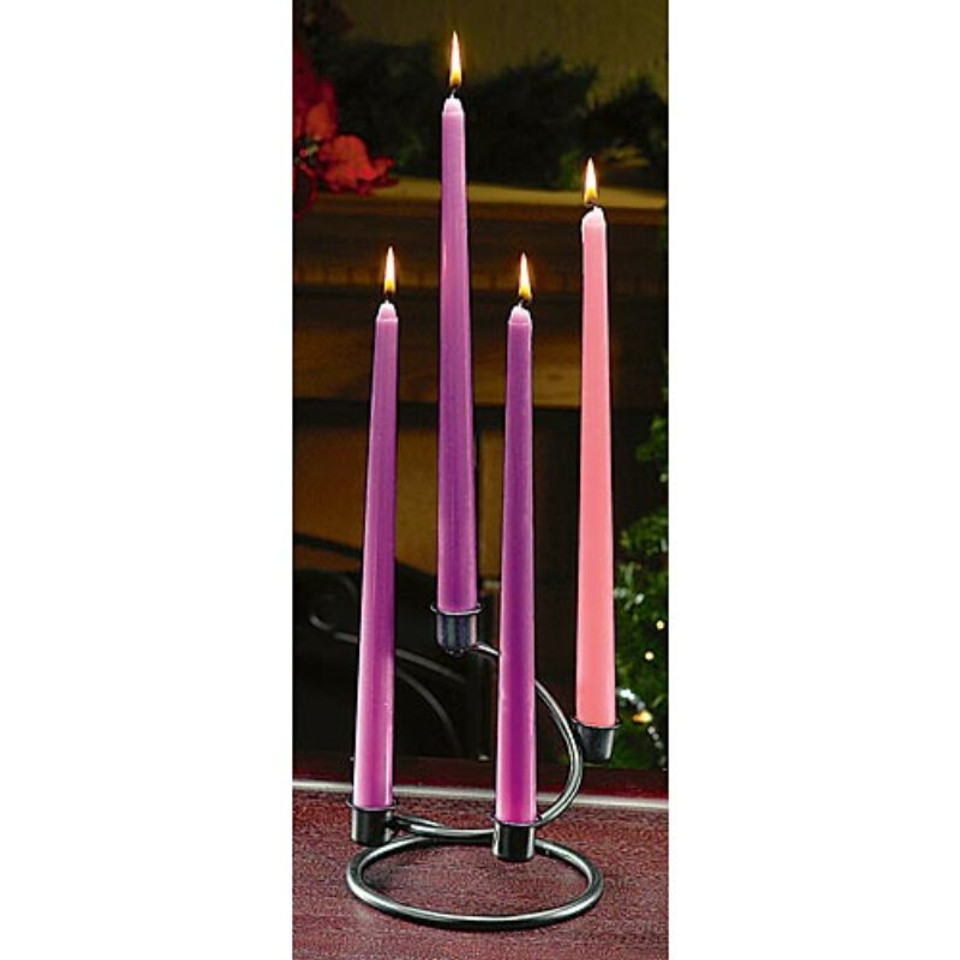 Wrought iron circle with 4 purple candles and 1 pink candle